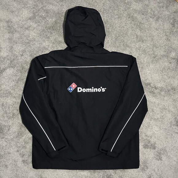 Dominos Gear Jacket Mens Size Large Black Rain Jacket Windbreaker Hooded Zip - Picture 10 of 14